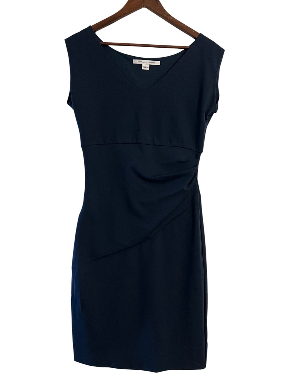 Diane Von Furstenberg DVF Bevin Navy Ruched Sheath Dress Sz 10 Classic Designer